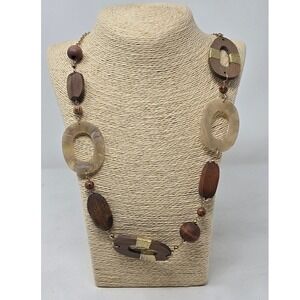 Y2K Vtg C1946 wood bead plastic statement necklace fashion jewelry boho earthy